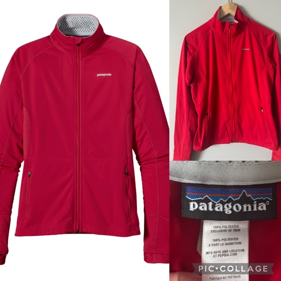 Patagonia Jackets & Blazers - Patagonia Wind Shield Running Jacket, lipstick red, packable, reflective Medium